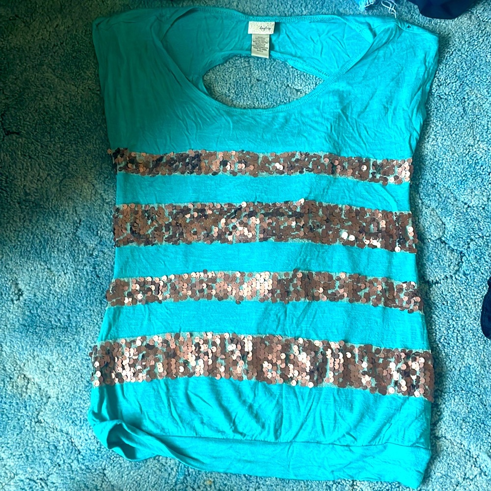Sequin striped tank top with flattering open back
